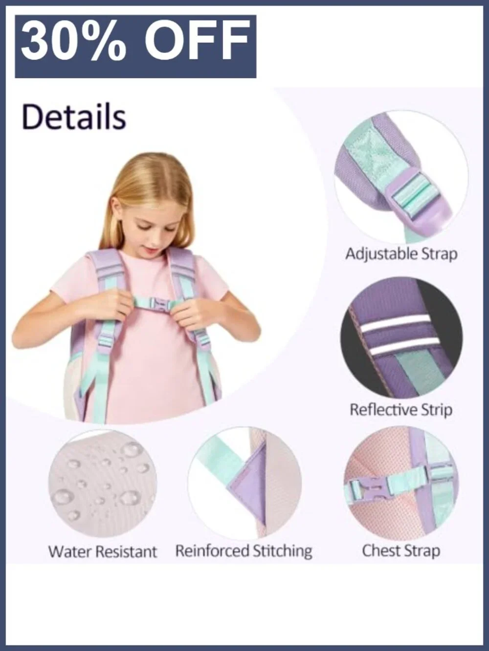 Kids' Backpack for Girls Preschool School Bookbag Water Resistant 14